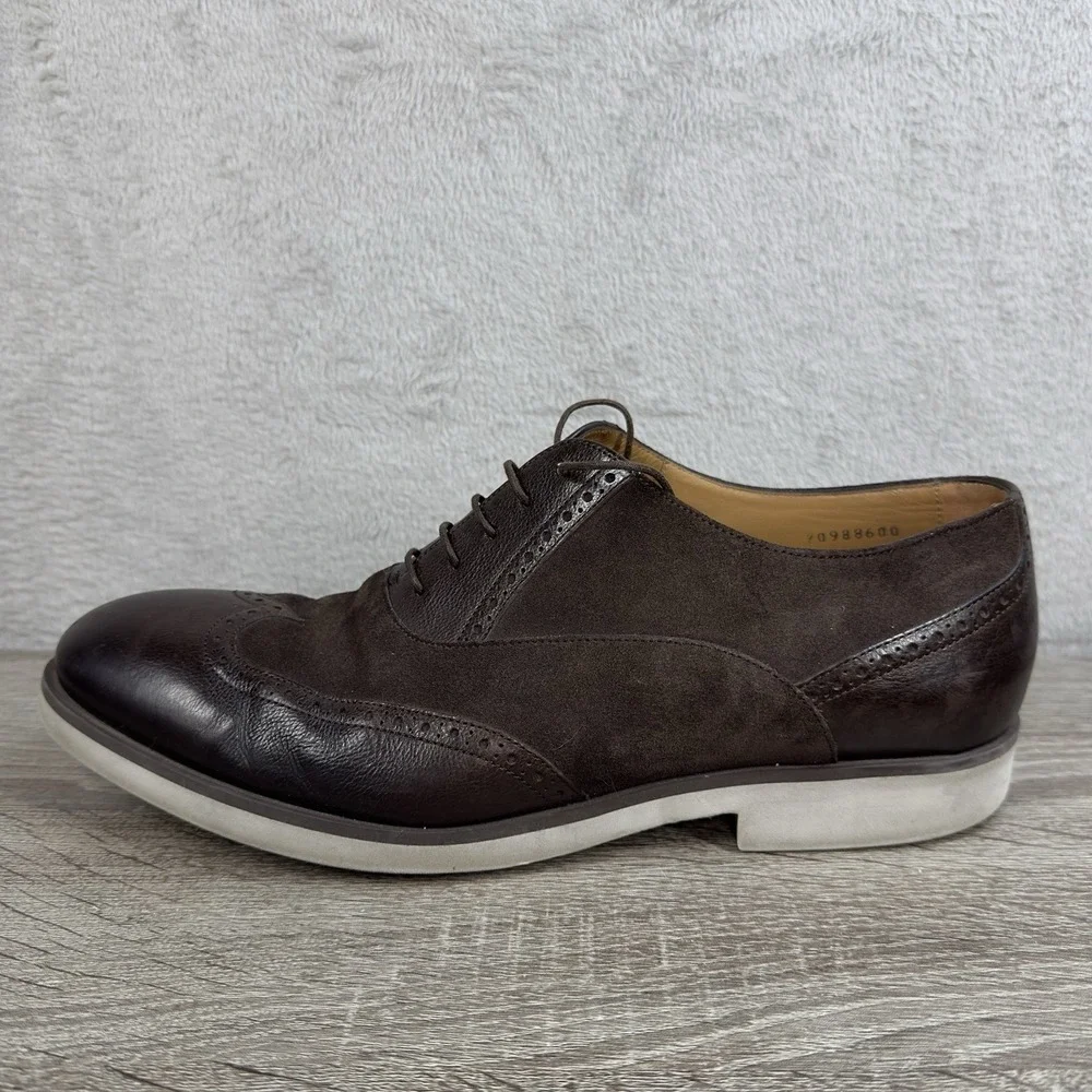 Hugo Boss Leather and Suede Brown Wingtip Lave Up‎ Dress Shoes Men's 9 Italy